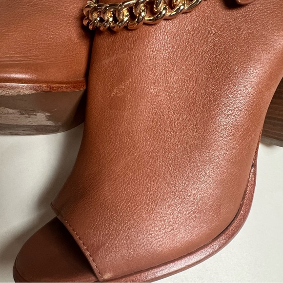 Coach Leanna Sandals Heel Size 9 Camel Brown Open Toe Sling Back Gold Chain - Picture 3 of 15